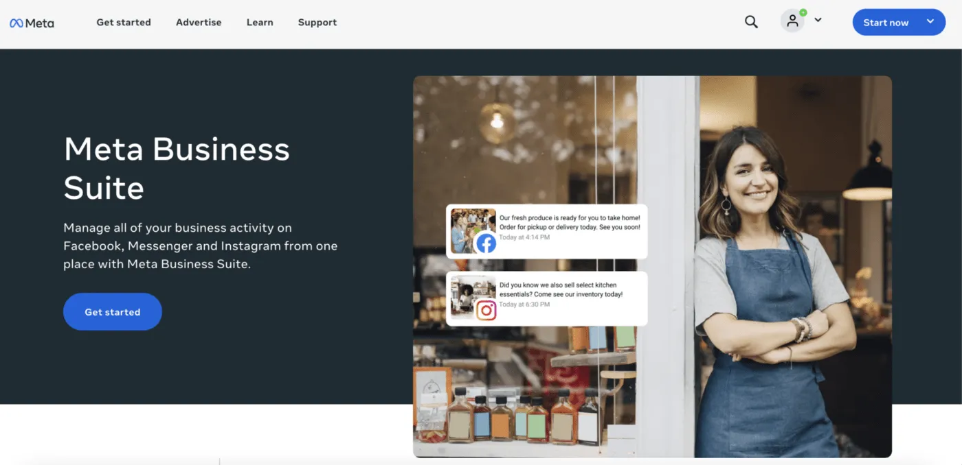 Meta Business Suite Dashboard auf einem Laptop, zeigt Social Media Management