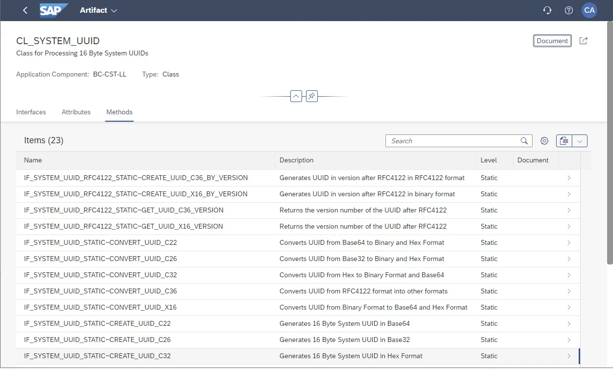Methoden der CL_SYSTEM_UUID Klasse in SAP Fiori überprüfen