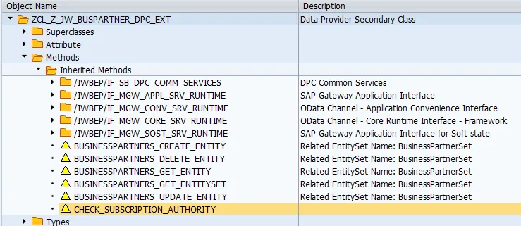 Methoden der Data Provider-Klasse für Geschäftspartner-Entität