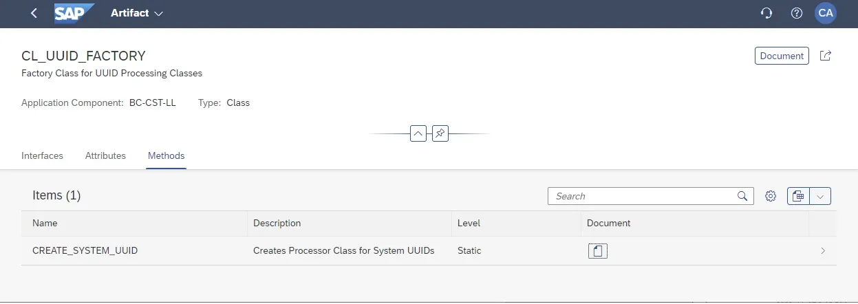 Methodenübersicht der ABAP-Klasse CL_UUID_FACTORY in Fiori