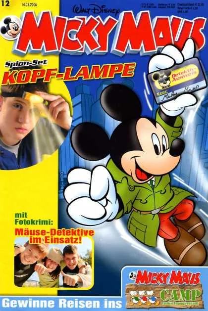 Micky Maus als Detektiv mit Lupe