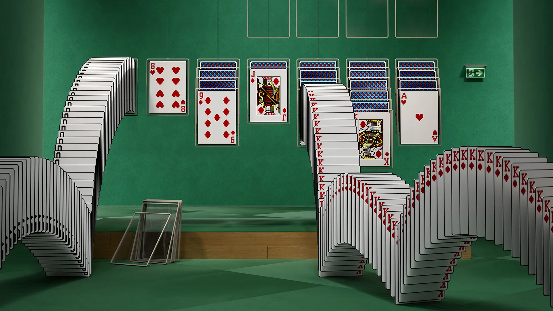 Microsoft Solitaire als Teams-Hintergrund, eine klassische Windows-Kartenspielszene.