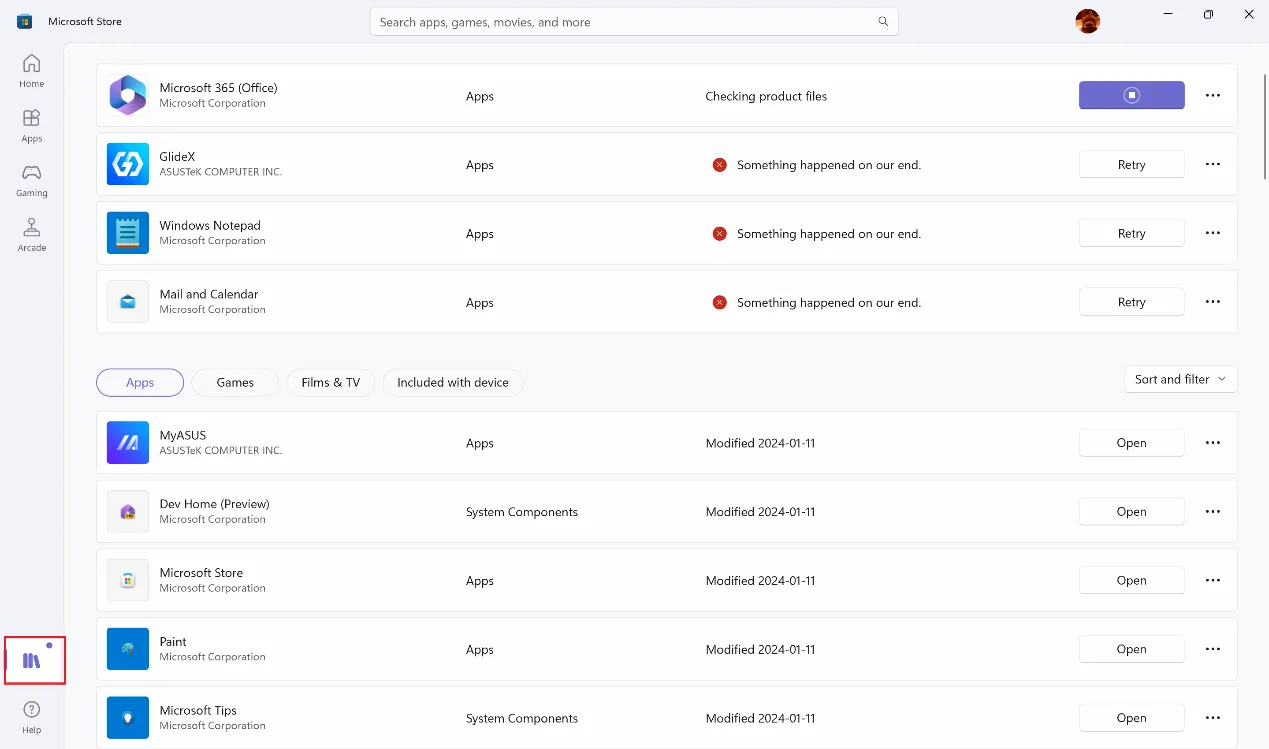 Microsoft Store Bibliothek bereits heruntergeladene Apps