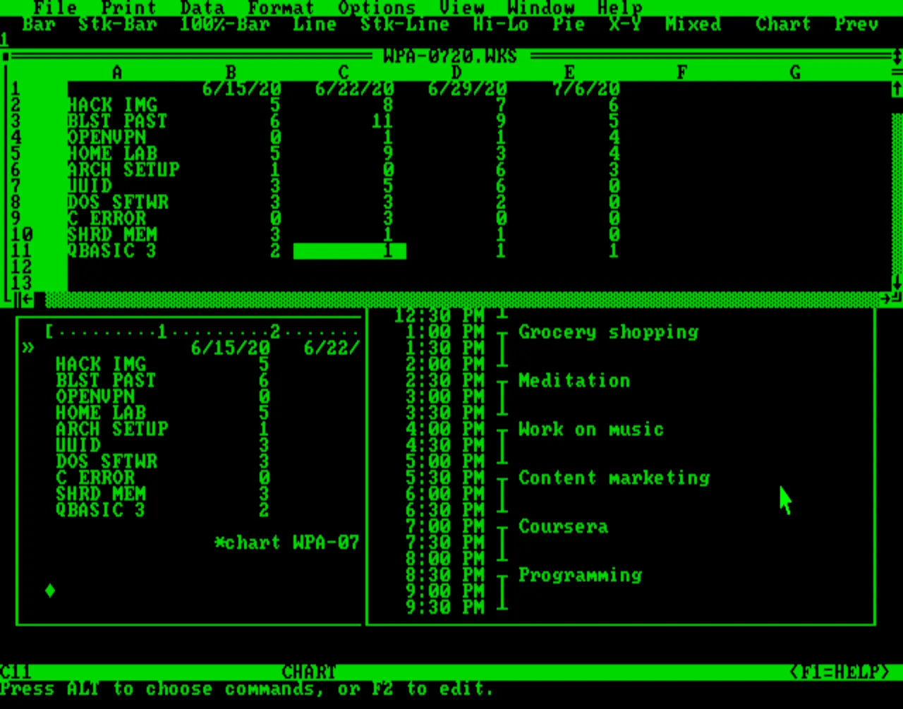 Microsoft Works im Monochrom-Modus