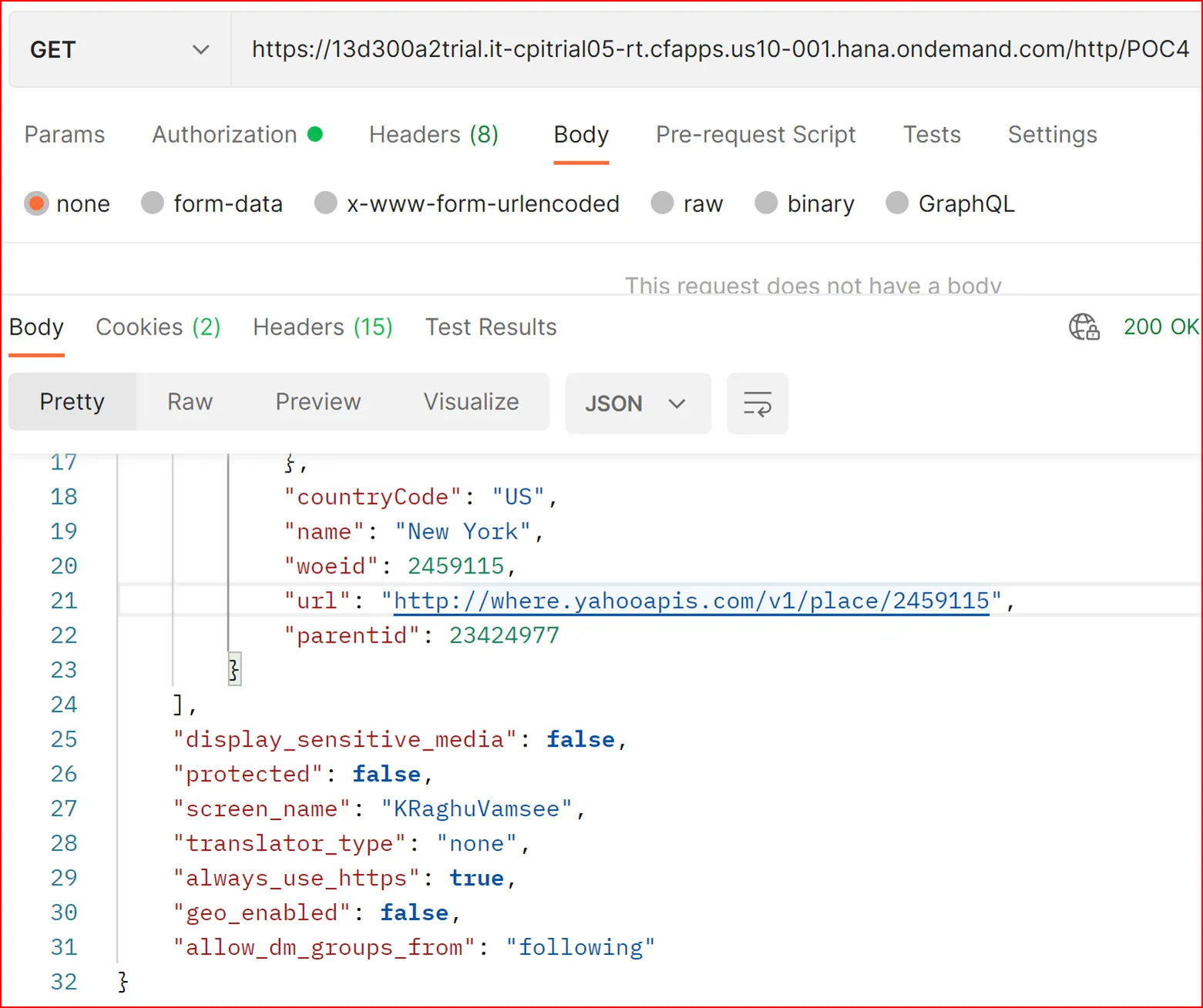 Nachricht von Postman an SAP CI über den Open Connectors Integrations-Flow