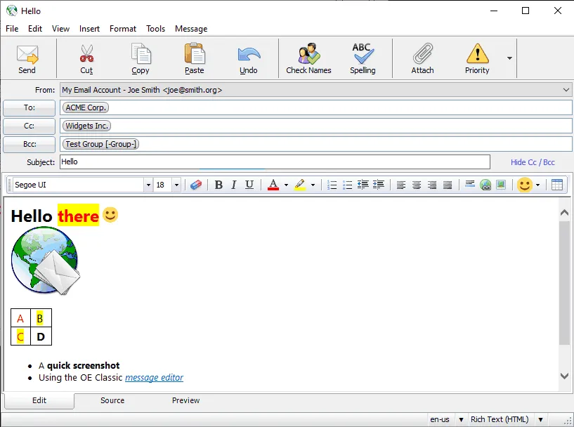 Nachrichten-Editor - Visueller Editor von OE Classic