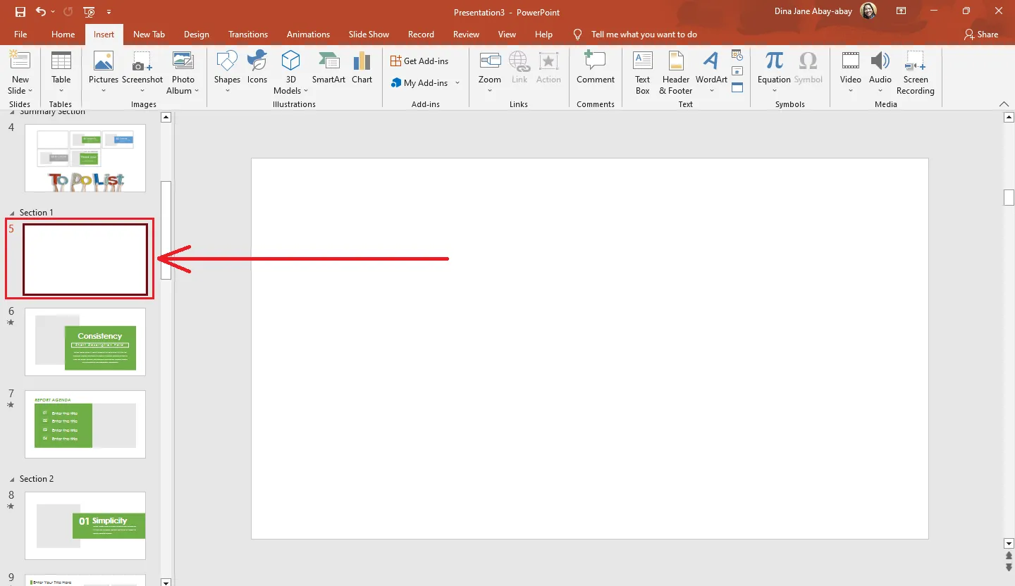 Neue Folie in PowerPoint vor dem Erstellen eines Folienzooms einfügen