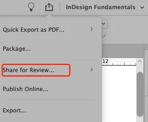 Neuer Freigabe-Button in InDesign 15.1.4 für Freigabe zur Überprüfung und weitere Exportoptionen