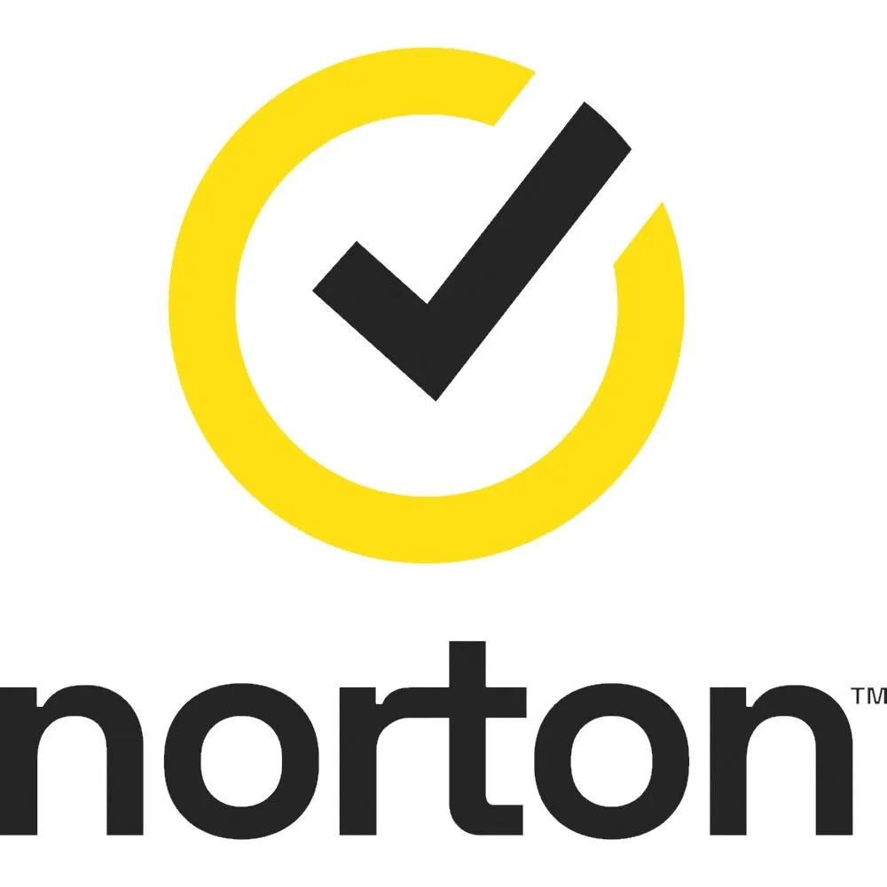 Norton 360 Logo mit gelbem Kreis und schwarzem Haken – Symbol für Virenschutz