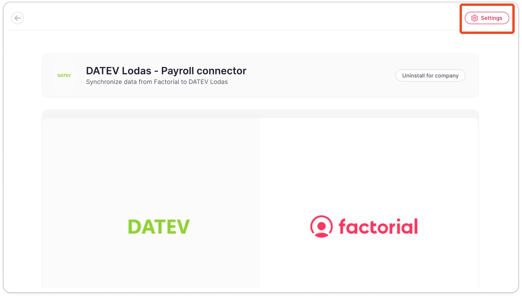 Öffnen der DATEV-Integrationseinstellungen im Marketplace