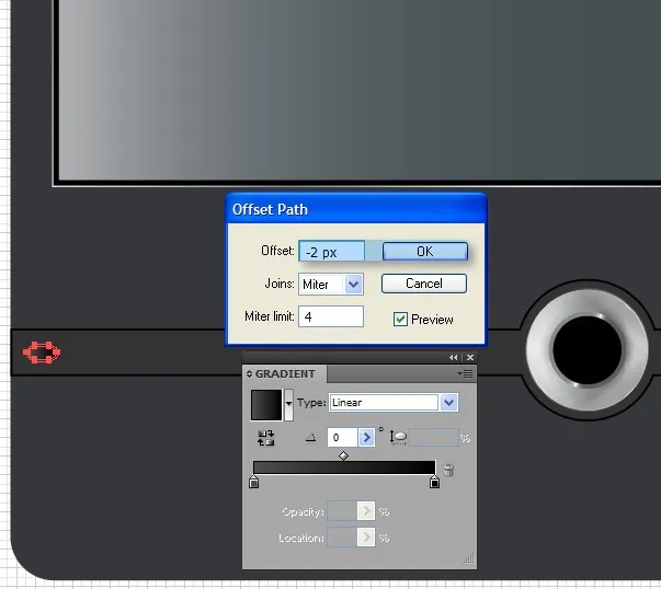 Offset-Pfad der Ellipse mit Grau-Schwarz-Verlauf und Verschiebung