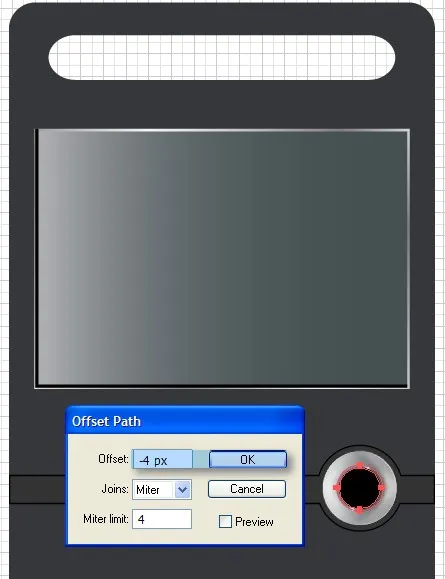 Offset-Pfad mit -4px und schwarzer Füllung für den innersten Kreis des Illustrator DVD-Players