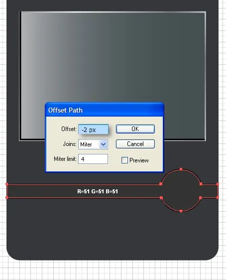 Offset-Pfad mit dunkler Füllung für den unteren Bereich des Illustrator DVD-Players