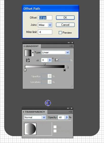 Offset-Pfad mit Verlauf und 60% Deckkraft für das Hintergrundsymbol