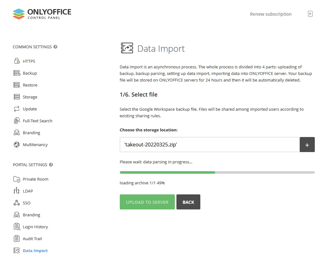 ONLYOFFICE: Abschluss des Datenimports