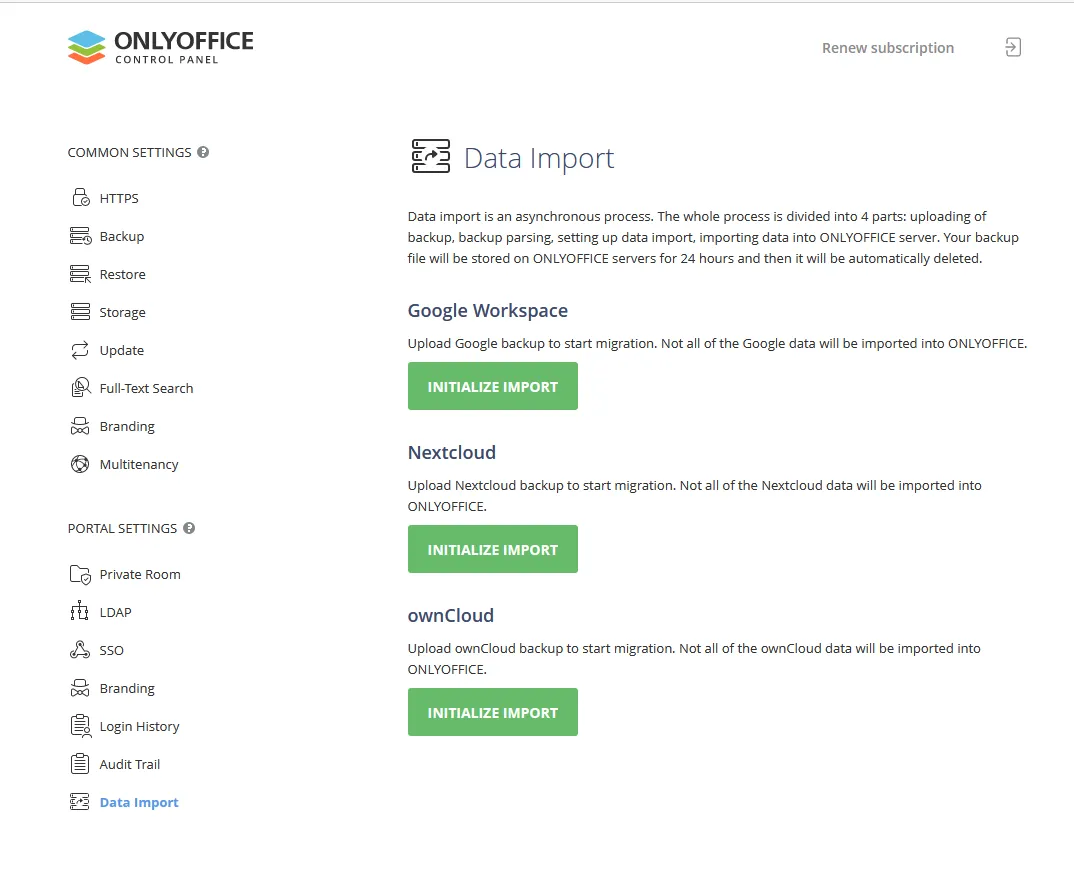 ONLYOFFICE: Datenimport aus Google Workspace