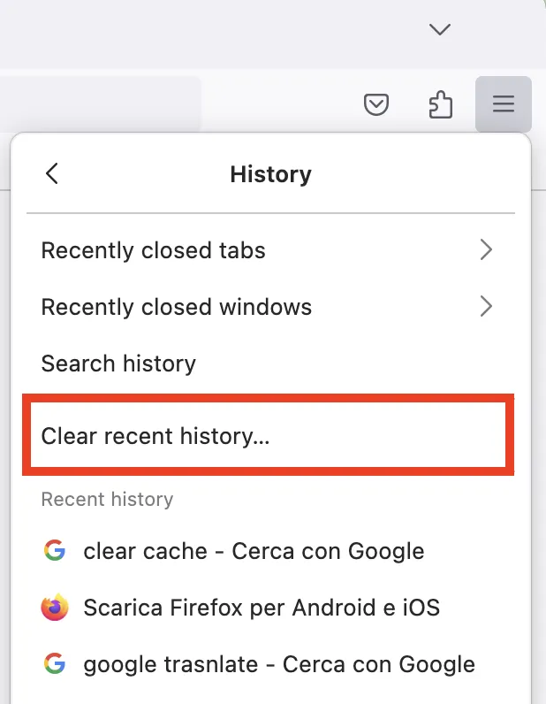 Option &quot;Neuesten Verlauf löschen&quot; in Firefox