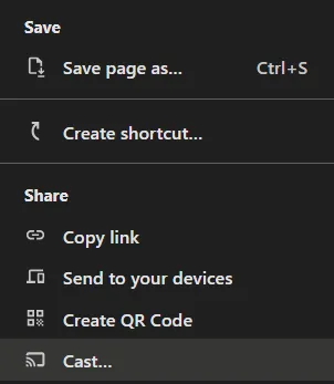 Option 'Streamen...' im Chrome-Menü zur Bildschirmübertragung mit Chromecast