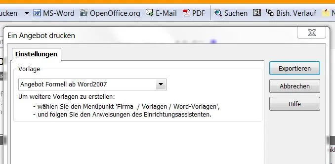 Optionen zum Drucken oder Versenden von Angeboten in der Buchhaltungssoftware büro easy lexware