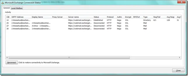 Outlook 2010 Verbindungsstatus: Exchange-Verbindung getrennt