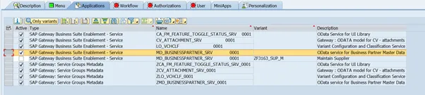 PFCG-Anwendungs-Tab mit Auswahlmöglichkeiten für SU24-Varianten