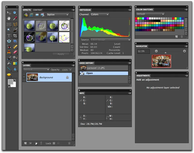 Photoshop Elements 9 Arbeitsbereich auf zwei Monitoren mit frei schwebenden Paletten