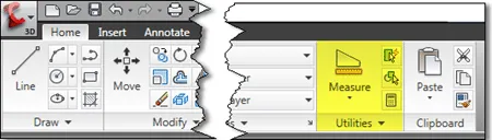 Position des MEASUREGEOM Befehls in AutoCAD 2010