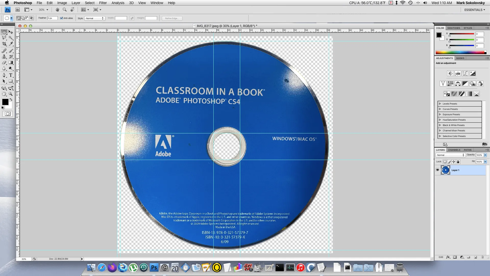 Präzises Ausschneiden mit Führungslinien in Photoshop CS4 auf Power Mac G5