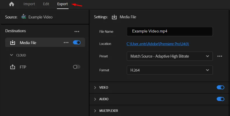 Premiere Pro Export Optionen