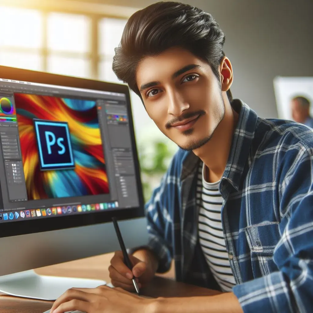 Professioneller Grafikdesigner nutzt Adobe Photoshop für seine Projekte – einfache Installation der Version 23.4.1.547.