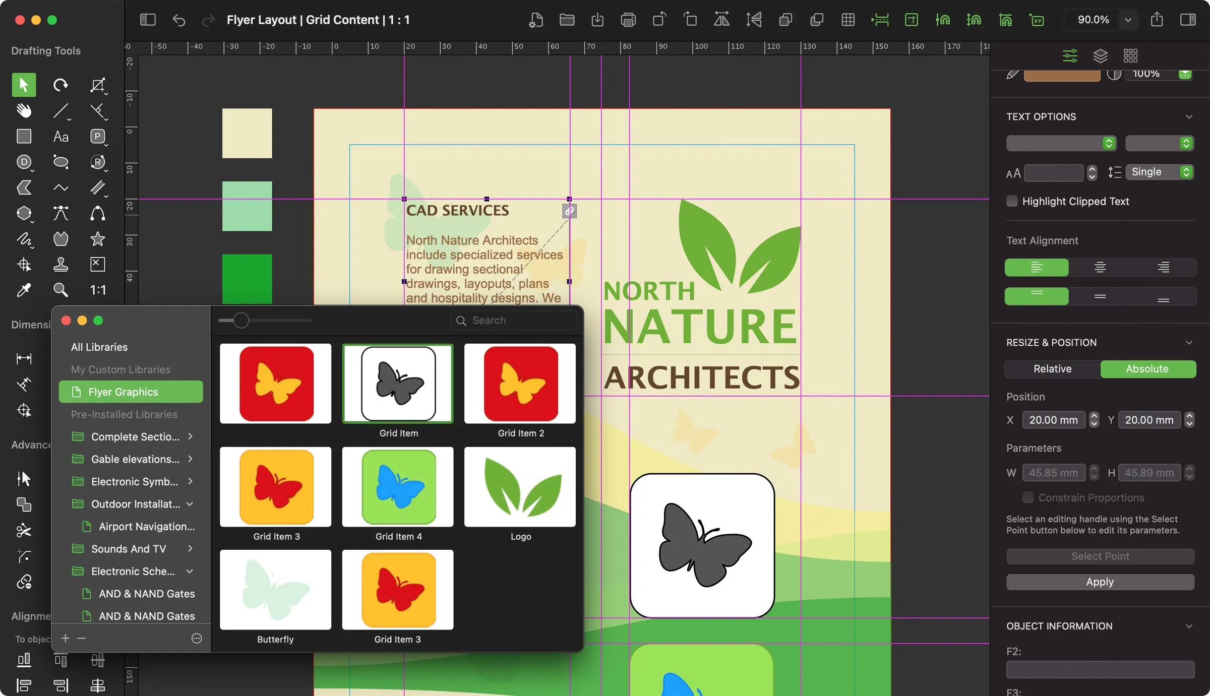 Professionelles technisches Layout und Seitenarrangement, erstellt mit MacDraft Pro auf einem einem Mac