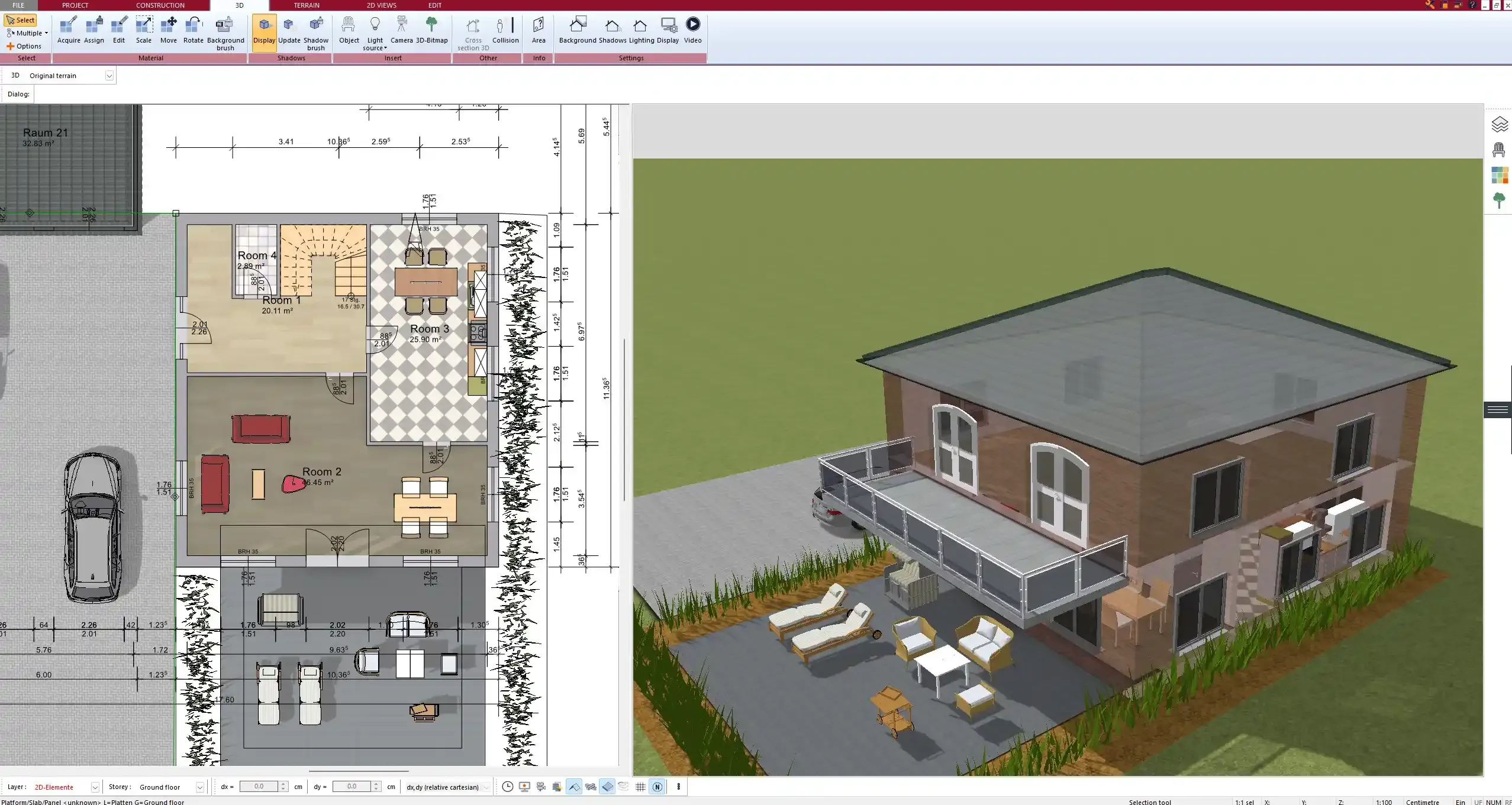 Realistische 3D-Visualisierung eines Hausentwurfs, erstellt mit Plan7Architect, ideal für Planungen nach Arcon CAD.