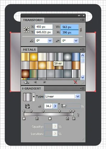 Rechteck mit Silberverlauf für das DVD-Player-Display in Illustrator