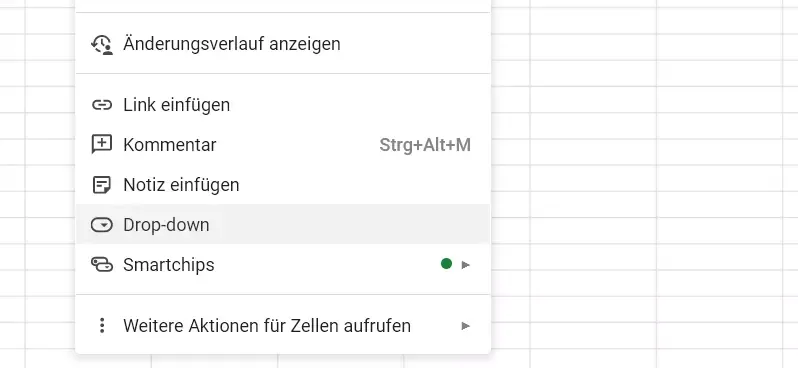 Rechtsklick-Menü in Google Tabellen zur Aktivierung der Dropdown-Funktion für die datenvalidierung google tabellen
