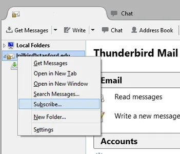 Rechtsklick-Menü in Thunderbird: Option 'Abonnieren'
