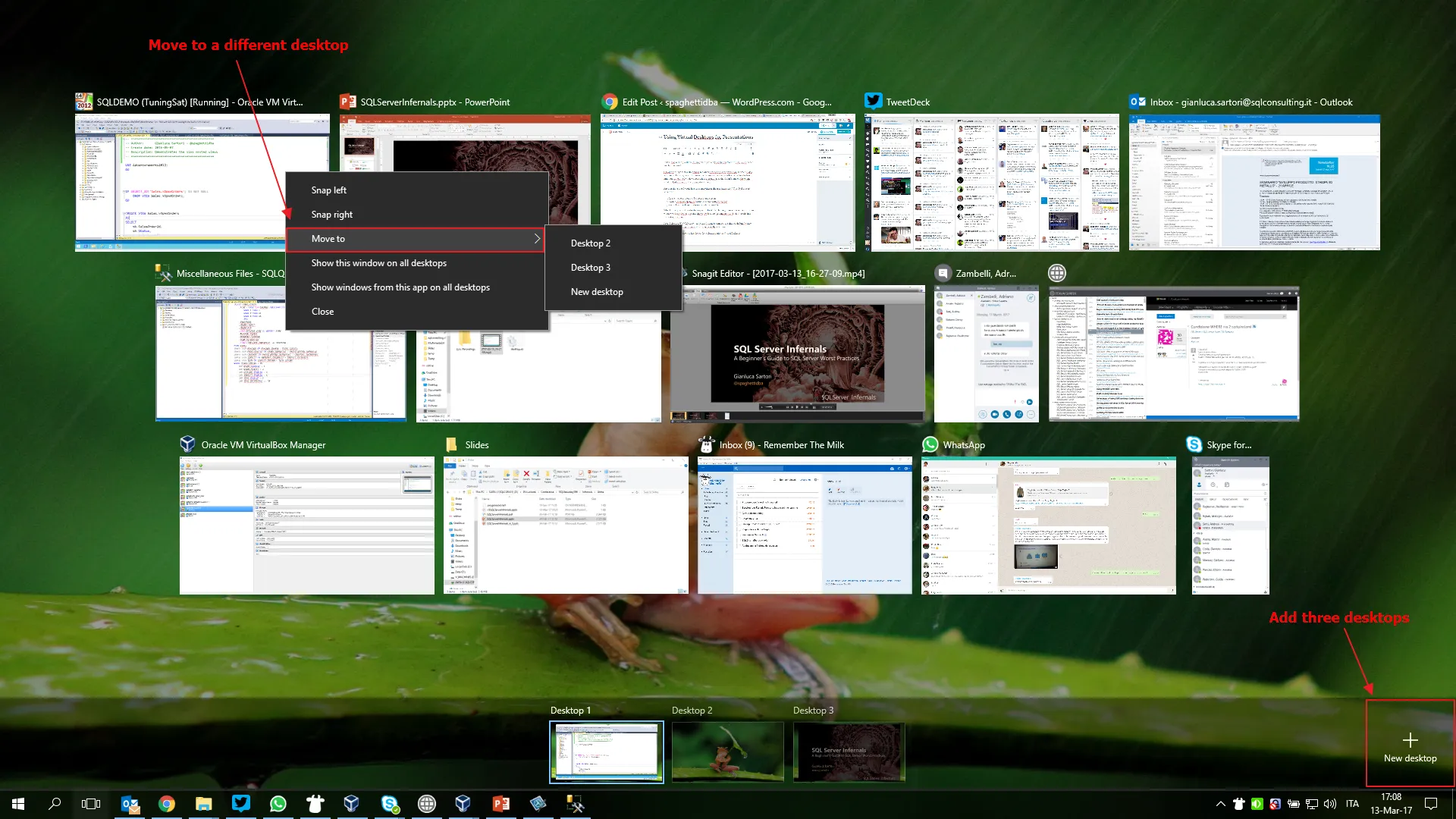 Rechtsklick-Menü zum Verschieben einer Anwendung auf einen virtuellen Desktop