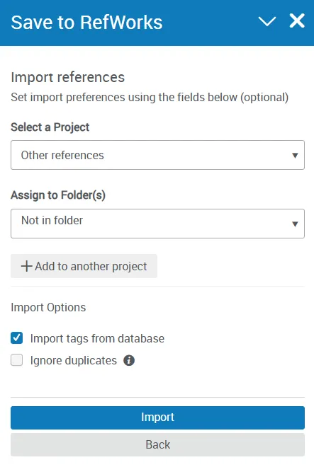 RefWorks Importoptionen und Referenzliste