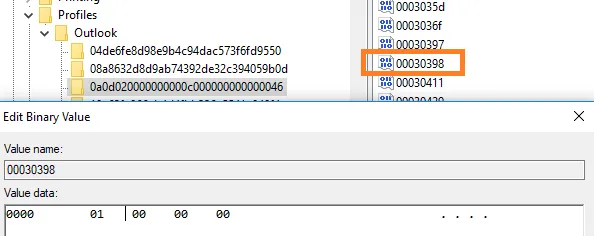 Registry-Editor zeigt binären Wert für Outlook Offline-Modus (00030398)