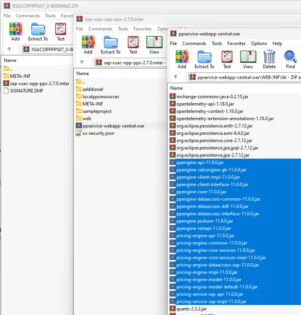 Relevante JARs der Java-Webanwendung für SAP CARAB