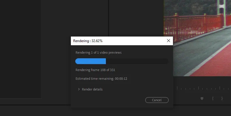 Render-Fortschrittsanzeige in Adobe Premiere Pro