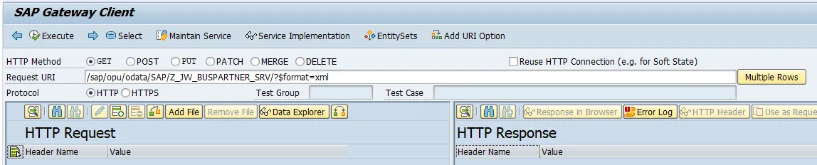 SAP GUI – Testbildschirm für OData-Dienste