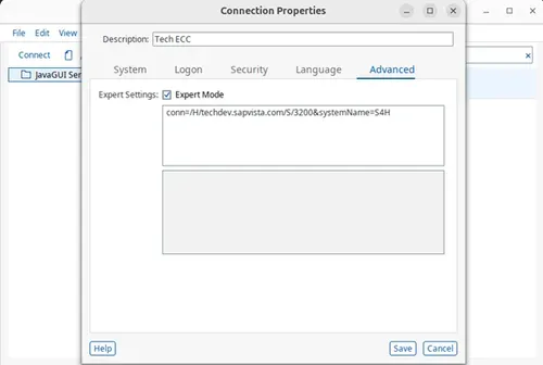 SAP Logon Pad: Erweiterter Tab für Exportmodus