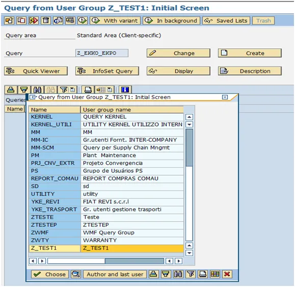 SAP SQ01: Auswahl der Benutzergruppe für die Query-Erstellung