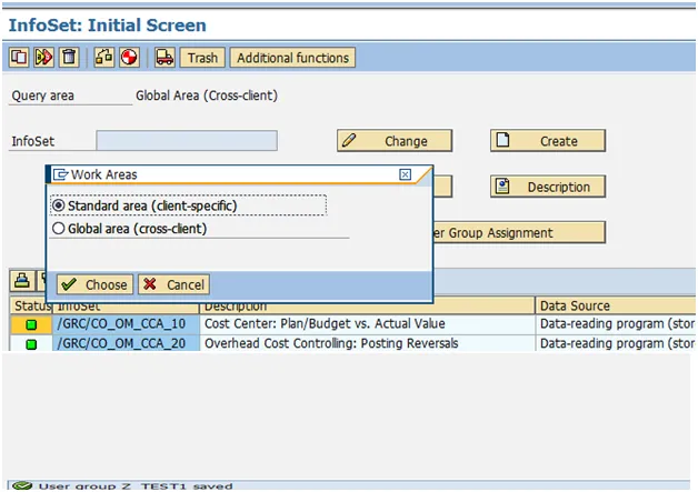 SAP SQ02: Auswahl des Standardbereichs (Mandanten-spezifisch) für InfoSets