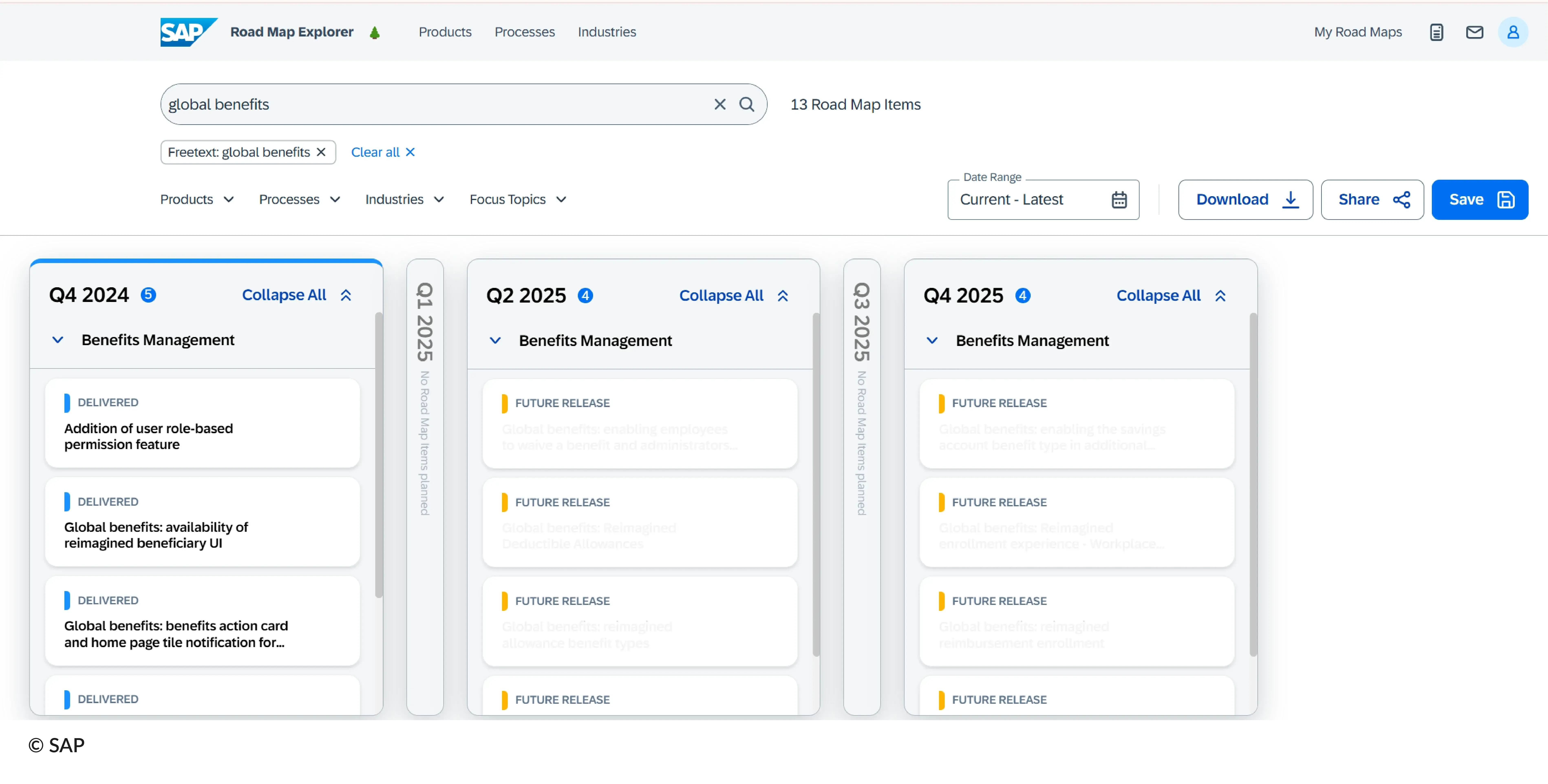 SAP SuccessFactors Employee Central: Screenshot der zentralen Benefits-Übersicht für Mitarbeiterleistungen.