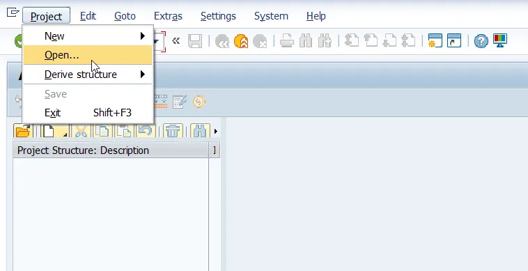 SAP-Transaktion CJ20N: Registerkarte &quot;Projekt öffnen&quot; im Kontext der WBS-Bearbeitung