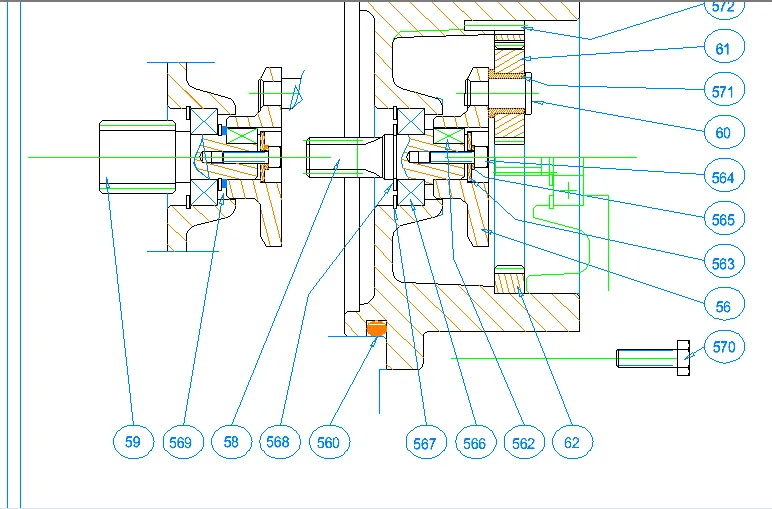 Schnittzeichnung einer Baugruppe, erstellt in TurboCAD 2D