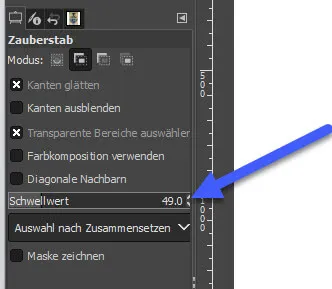 Schwellenwert des Zauberstabs in GIMP einstellen