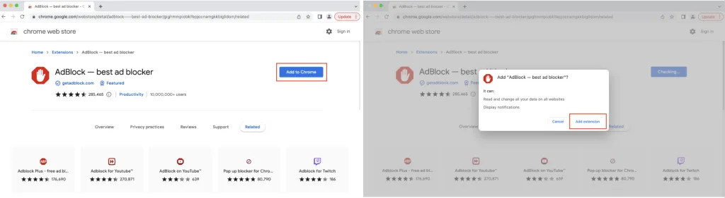 Screenshot: Avira Werbeblocker für Chrome installieren