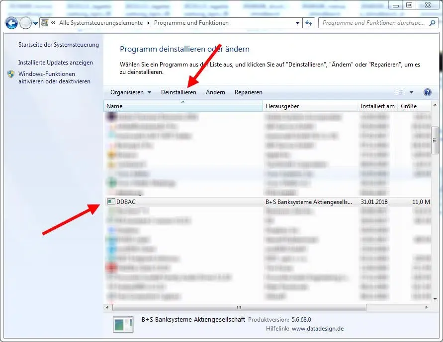 Screenshot: DDBAC-Eintrag in der Windows Programmliste zur Deinstallation